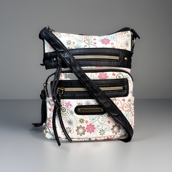 Stone Mountain Accessories Handbags - Stone Mountain Floral Faux Leather Crossbody Bag Purse Pink White Black Boho Y2k